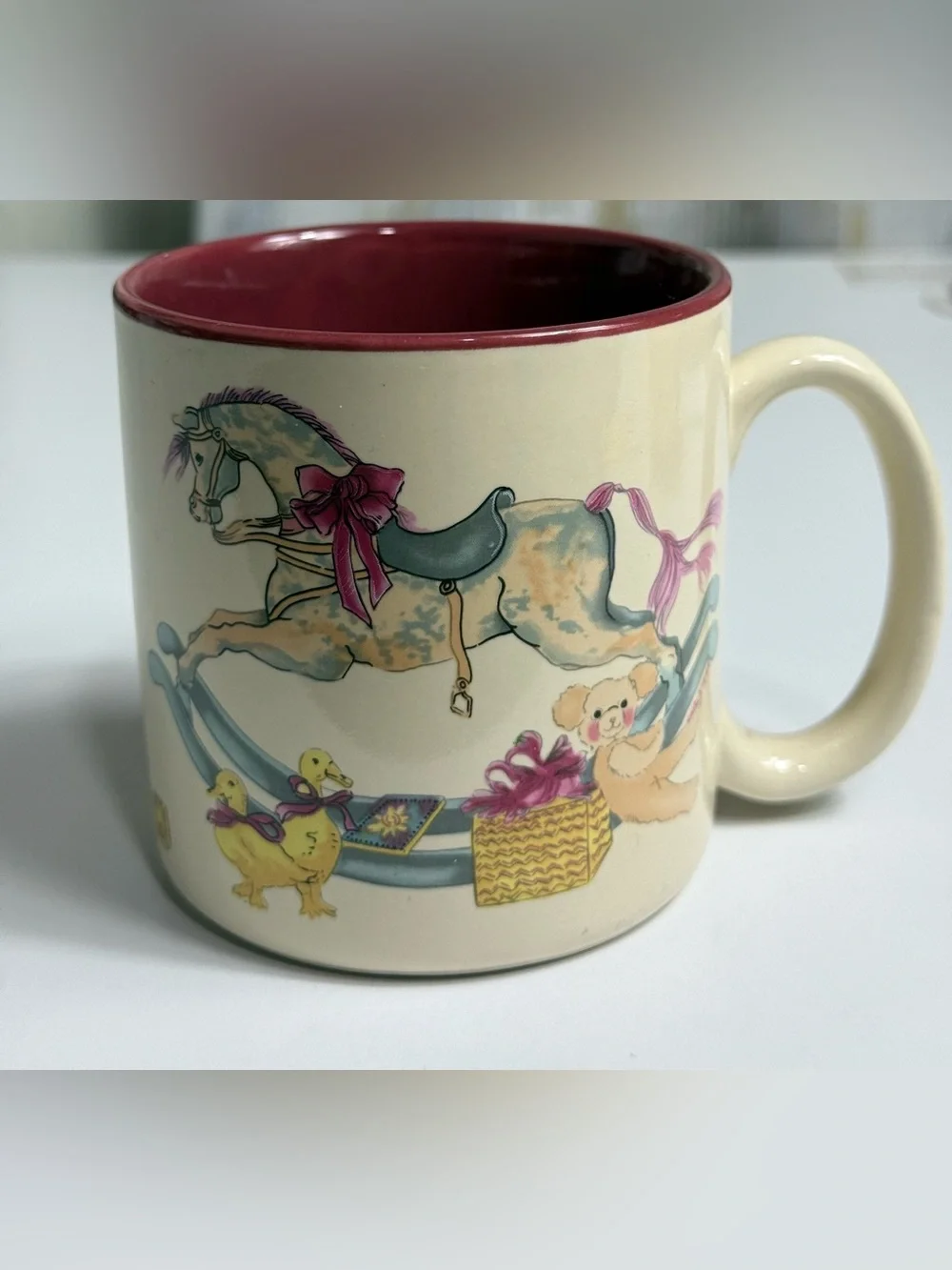 Vintage Creative Concepts Cream and Burgundy Carousel Horse Ceramic Mug